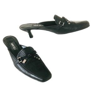 Vaneli Black Leather Kitten Heel Slides Italy Woman 9 Narrow